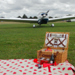 picnic in front of an aeroplane